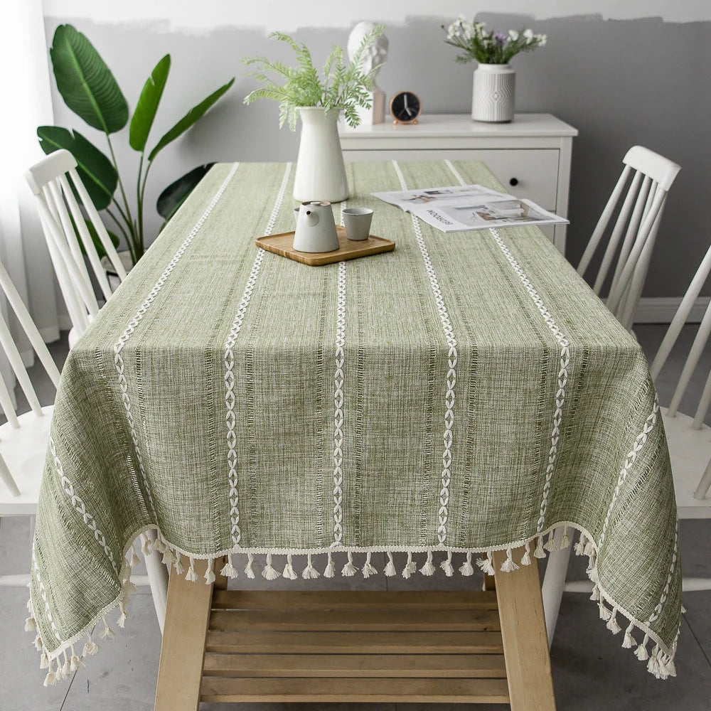 Tablecloth Cotton-Linen Striped Tassel Fringe