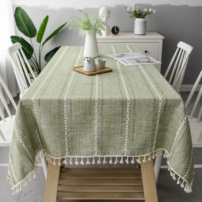 Tablecloth Cotton-Linen Striped Tassel Fringe