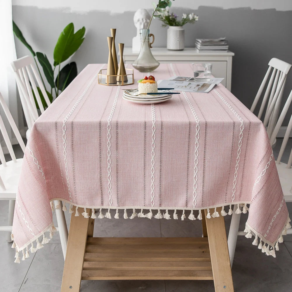 Tablecloth Cotton-Linen Striped Tassel Fringe