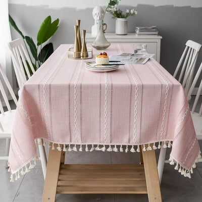 Tablecloth Cotton-Linen Striped Tassel Fringe