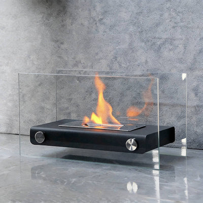 Tabletop Bio Ethanol Fireplace Dual Tempered Glass Wind Guards