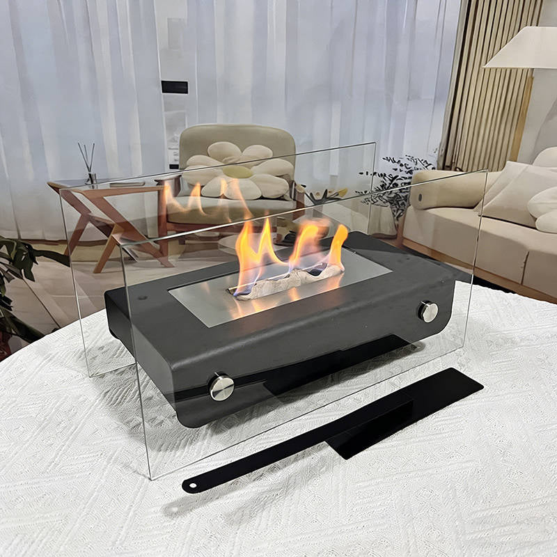 Tabletop Bio Ethanol Fireplace Dual Tempered Glass Wind Guards