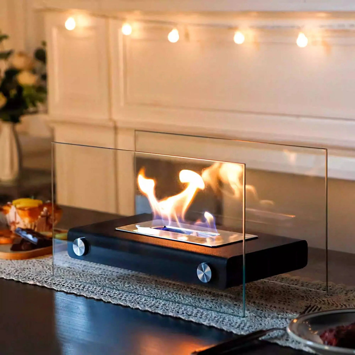 Tabletop Bio Ethanol Fireplace Dual Tempered Glass Wind Guards