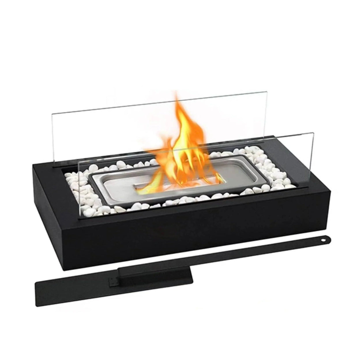 Tabletop Bio Ethanol Fireplace Dual Tempered Glass Wind Guards