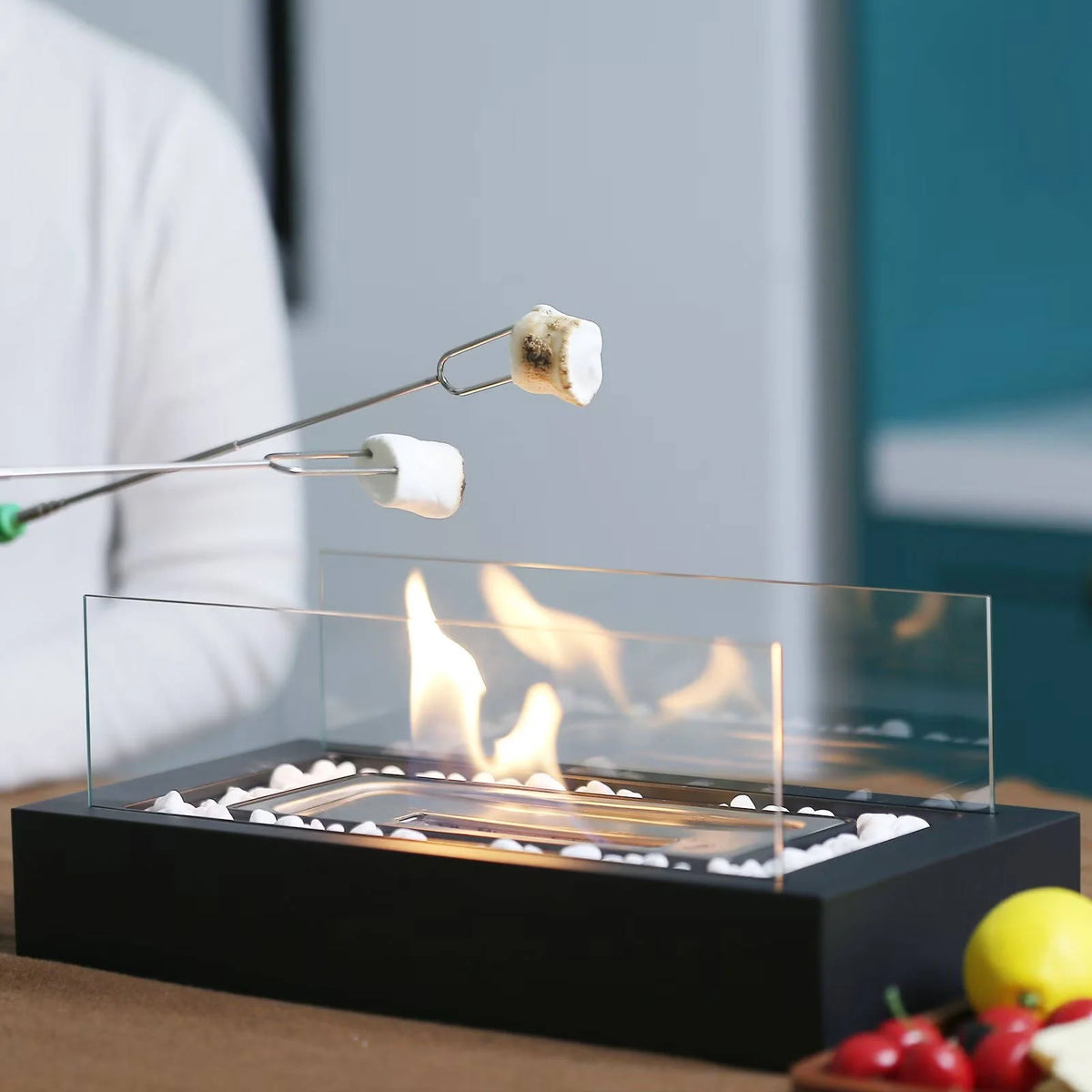 Tabletop Bio Ethanol Fireplace Dual Tempered Glass Wind Guards