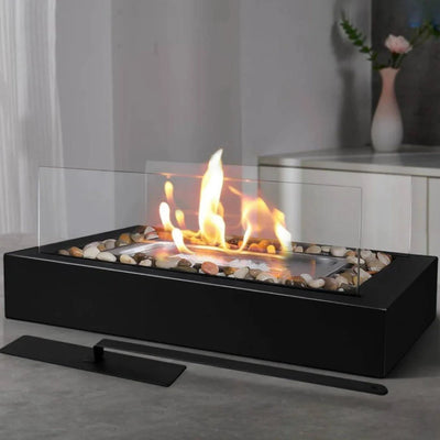 Tabletop Bio Ethanol Fireplace Dual Tempered Glass Wind Guards