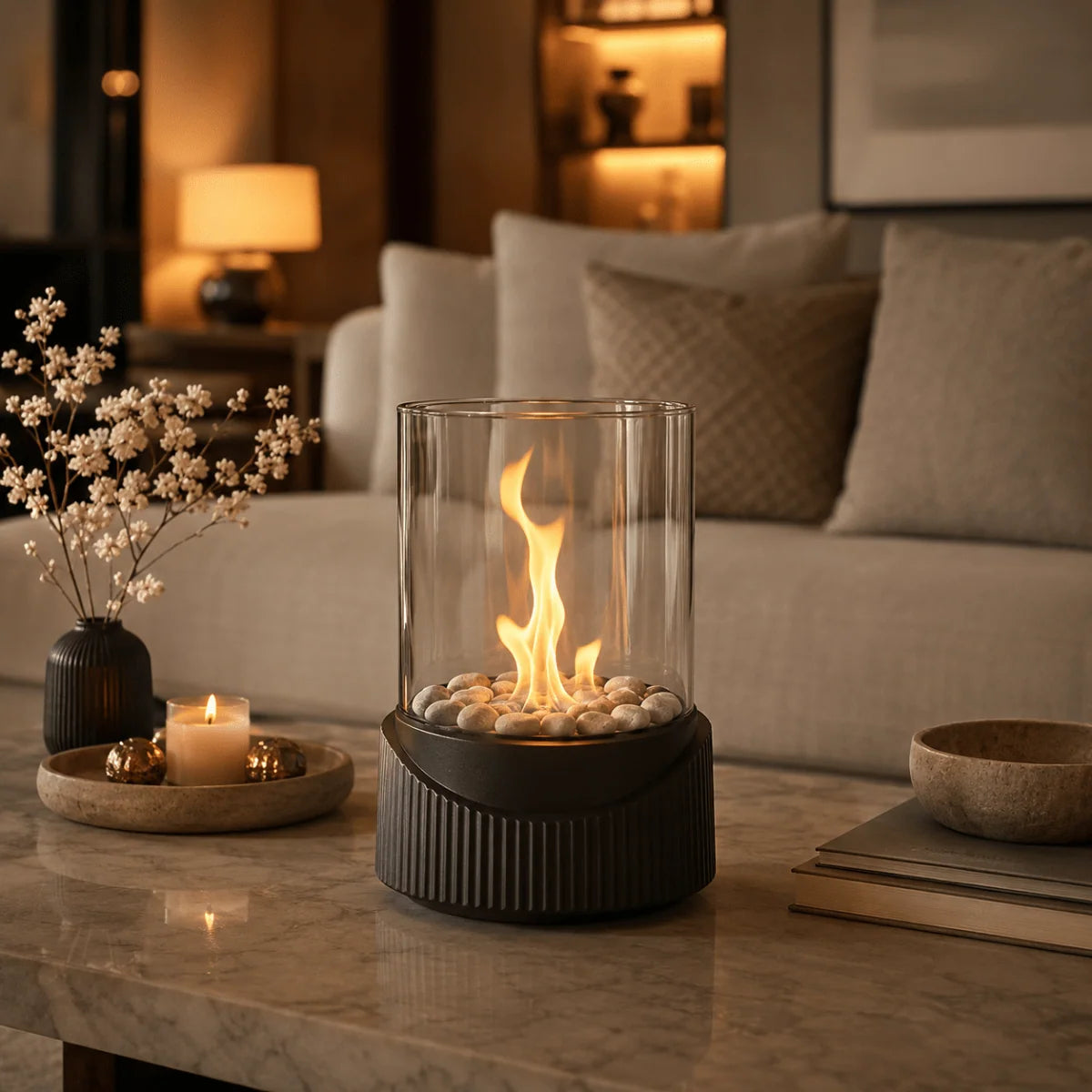 Tabletop Fireplace Bioethanol Fuel Heat-Resistant Glass Panels
