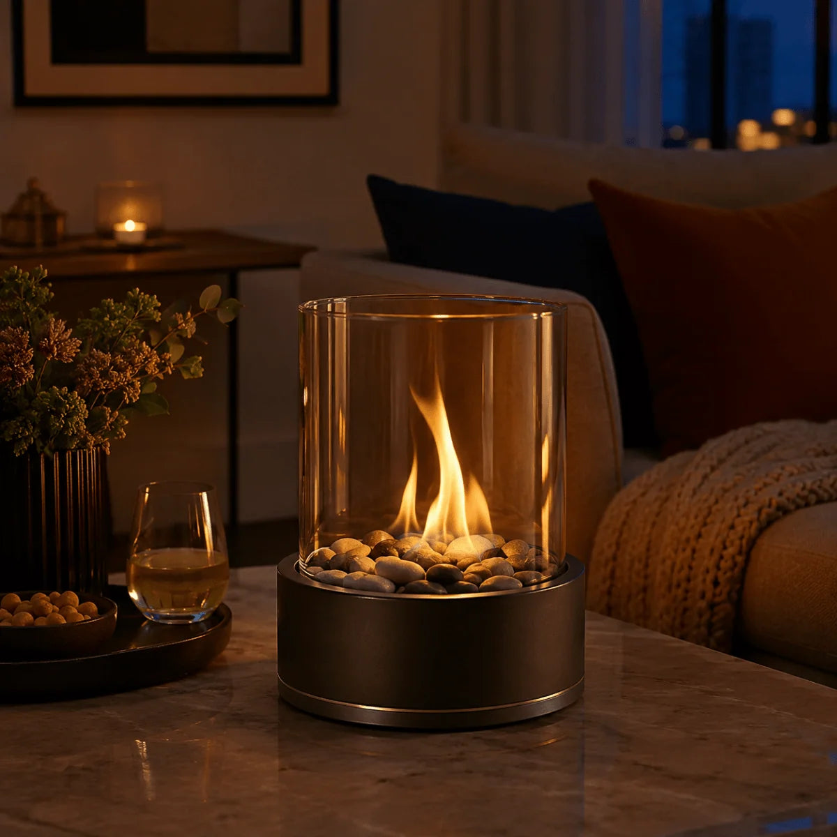 Tabletop Fireplace Bioethanol Fuel Heat-Resistant Glass Panels