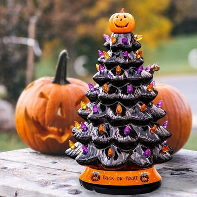 Tabletop LED Tree Battery-Powered Hand-Painted Glossy Resin