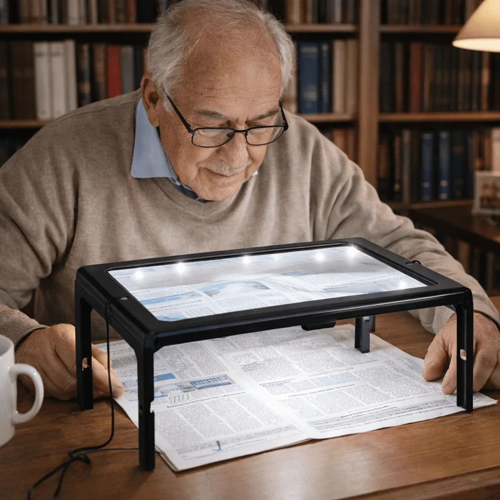 Tabletop Magnifier 3× Magnification LED Lights Foldable Design
