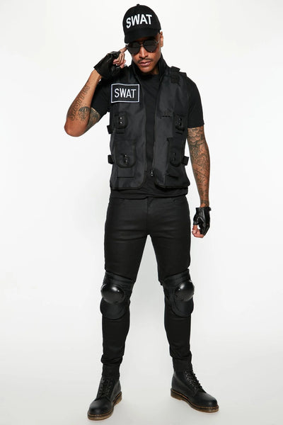 Tactical Costume Set Adjustable Vest Stretch Cap Fingerless Gloves