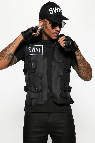 Tactical Costume Set Adjustable Vest Stretch Cap Fingerless Gloves