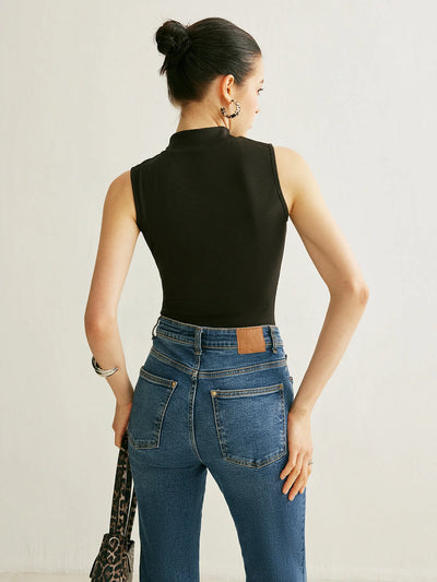 Tank Top Ribbed Stand Collar Stretch