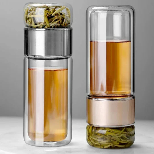 Tea Infuser Bottle Double-Wall Borosilicate Glass Built-In Strainer