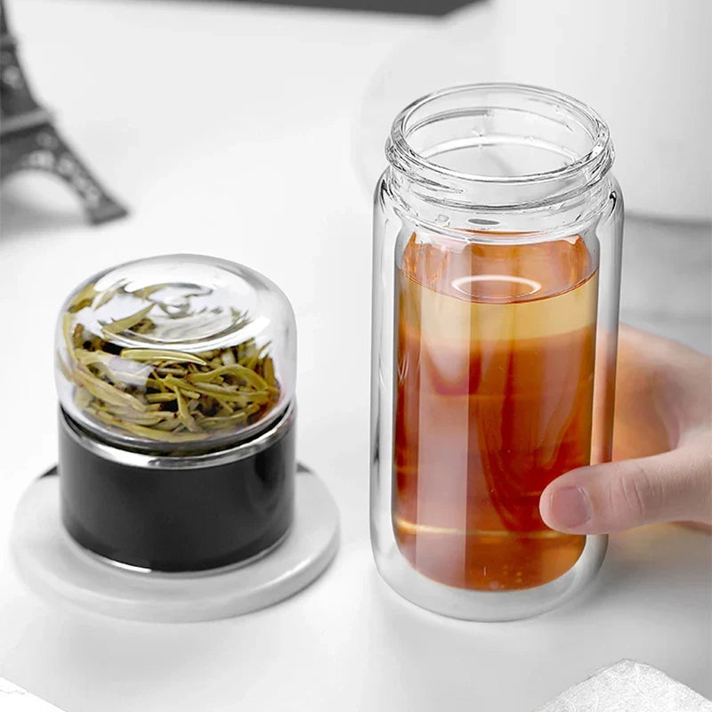 Tea Infuser Bottle Double-Wall Borosilicate Glass Built-In Strainer