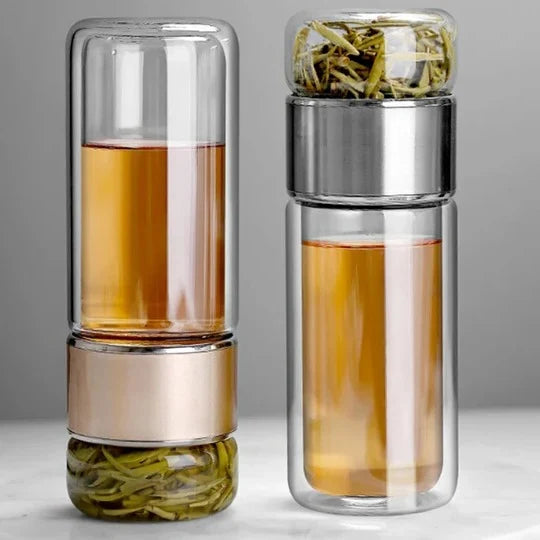 Tea Infuser Bottle Double-Wall Insulated Removable Strainer 14.5 oz