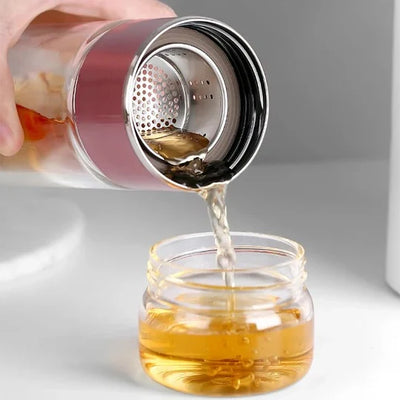Tea Infuser Bottle Double-Wall Insulated Removable Strainer 14.5 oz