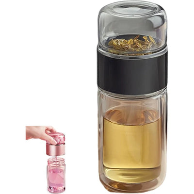 Tea Infuser Bottle Tilt-Brew Control Double-Wall Borosilicate