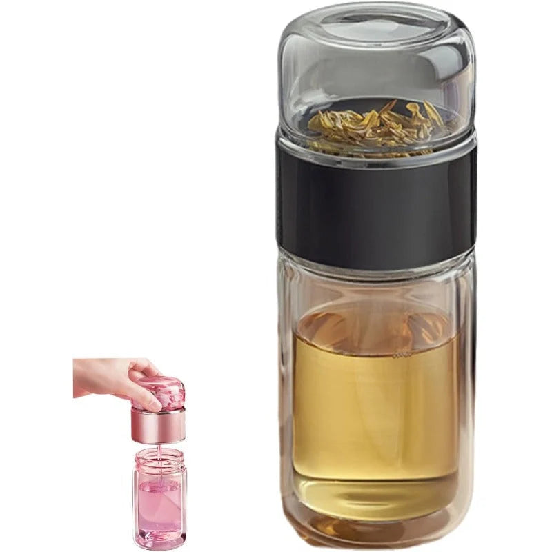 Tea Infuser Bottle Tilt-Brew Control Double-Wall Borosilicate