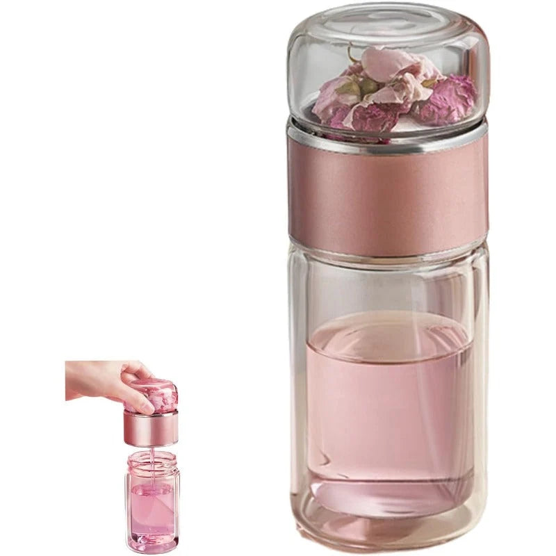 Tea Infuser Bottle Tilt-Brew Control Double-Wall Borosilicate