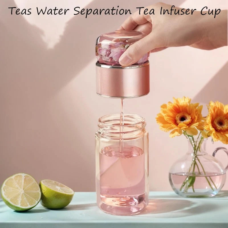 Tea Infuser Bottle Tilt-Brew Control Double-Wall Borosilicate