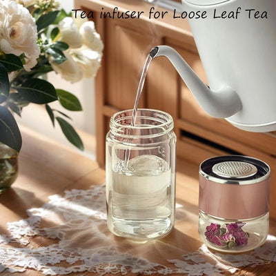 Tea Infuser Bottle Tilt-Brew Control Double-Wall Borosilicate