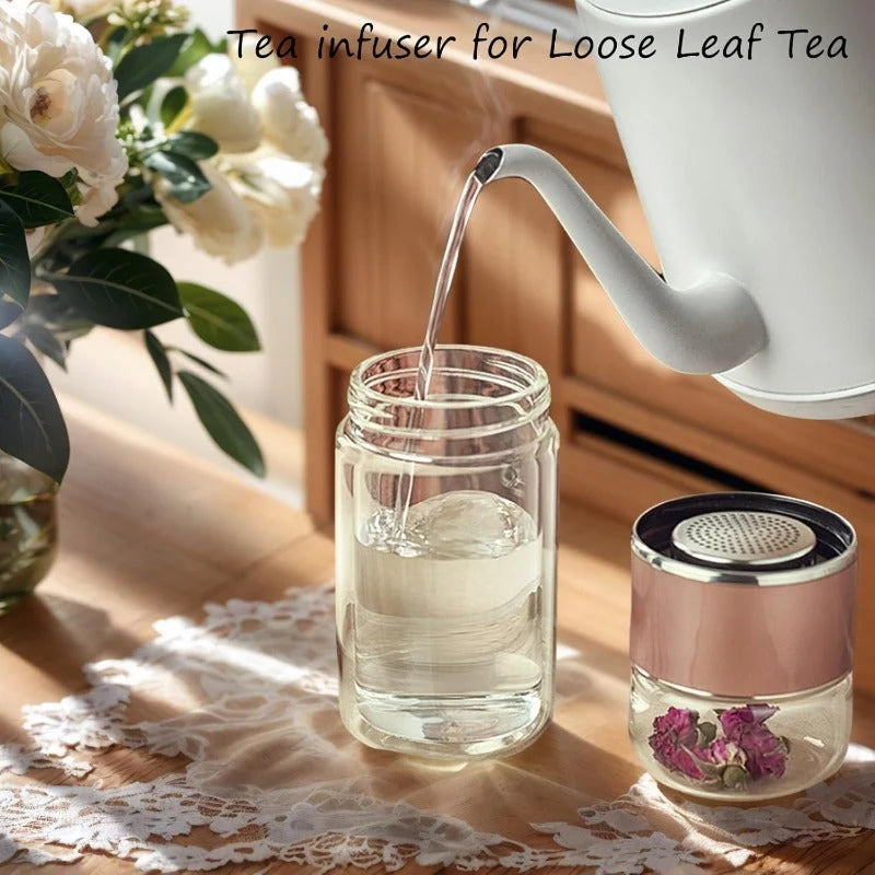 Tea Infuser Bottle Tilt-Brew Control Double-Wall Borosilicate