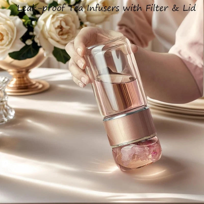 Tea Infuser Bottle Tilt-Brew Control Double-Wall Borosilicate