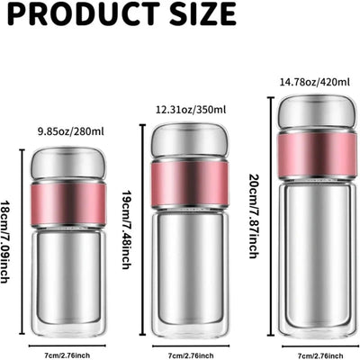 Tea Infuser Bottle Tilt-Brew Control Double-Wall Borosilicate
