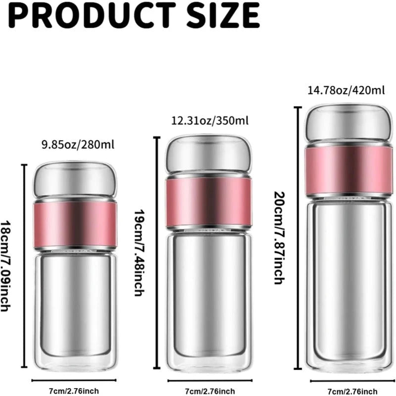 Tea Infuser Bottle Tilt-Brew Control Double-Wall Borosilicate