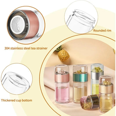 Tea Infuser Bottle Tilt-Brew Control Double-Wall Borosilicate