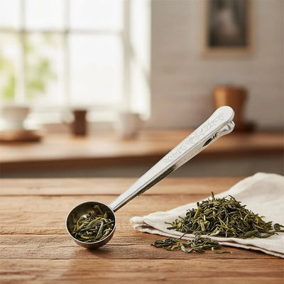 Tea Scoop & Bag Clip Stainless Steel Measured Teaspoon