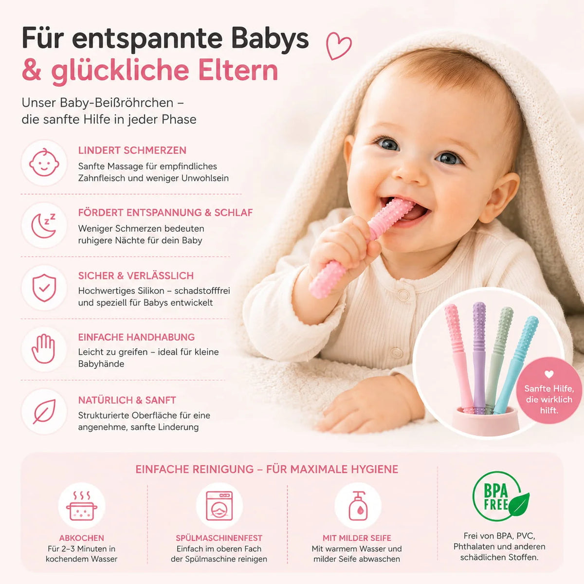Teething Tubes Slim Textured BPA-Free Silicone 3-Pack