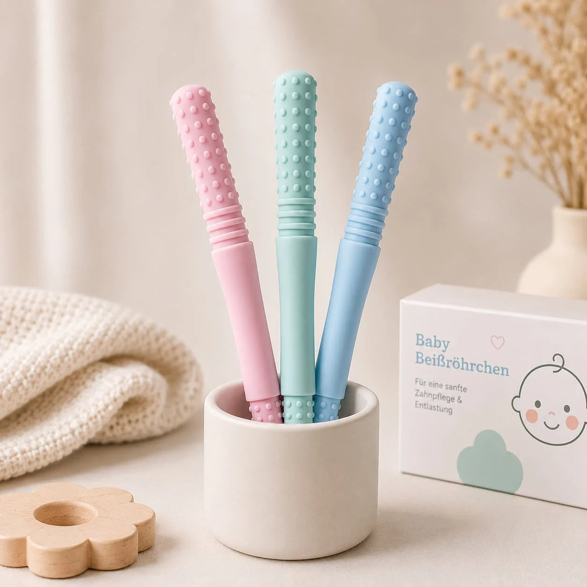 Teething Tubes Slim Textured BPA-Free Silicone 3-Pack