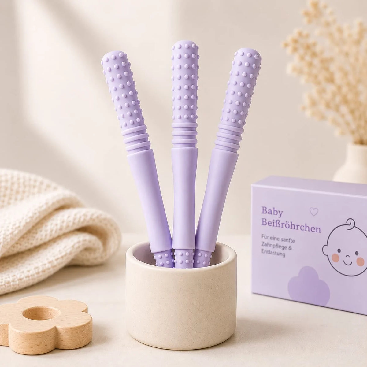 Teething Tubes Textured Slim BPA-Free Silicone Set of 3
