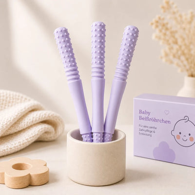 Teething Tubes Textured Slim BPA-Free Silicone Set of 3