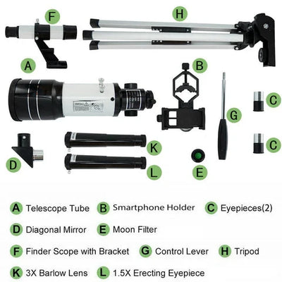 Telescope 150x Magnification Aluminum Tripod & Phone Mount
