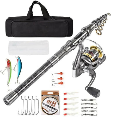 Telescopic Fishing Rod & Reel Carbon Fiber Pre-Spooled