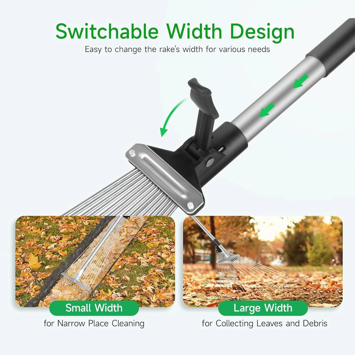Telescopic Leaf Rake Lightweight Extendable Handle 45 cm Head