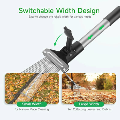 Telescopic Leaf Rake Lightweight Extendable Handle 45 cm Head