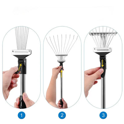 Telescopic Leaf Rake Lightweight Extendable Handle 45 cm Head