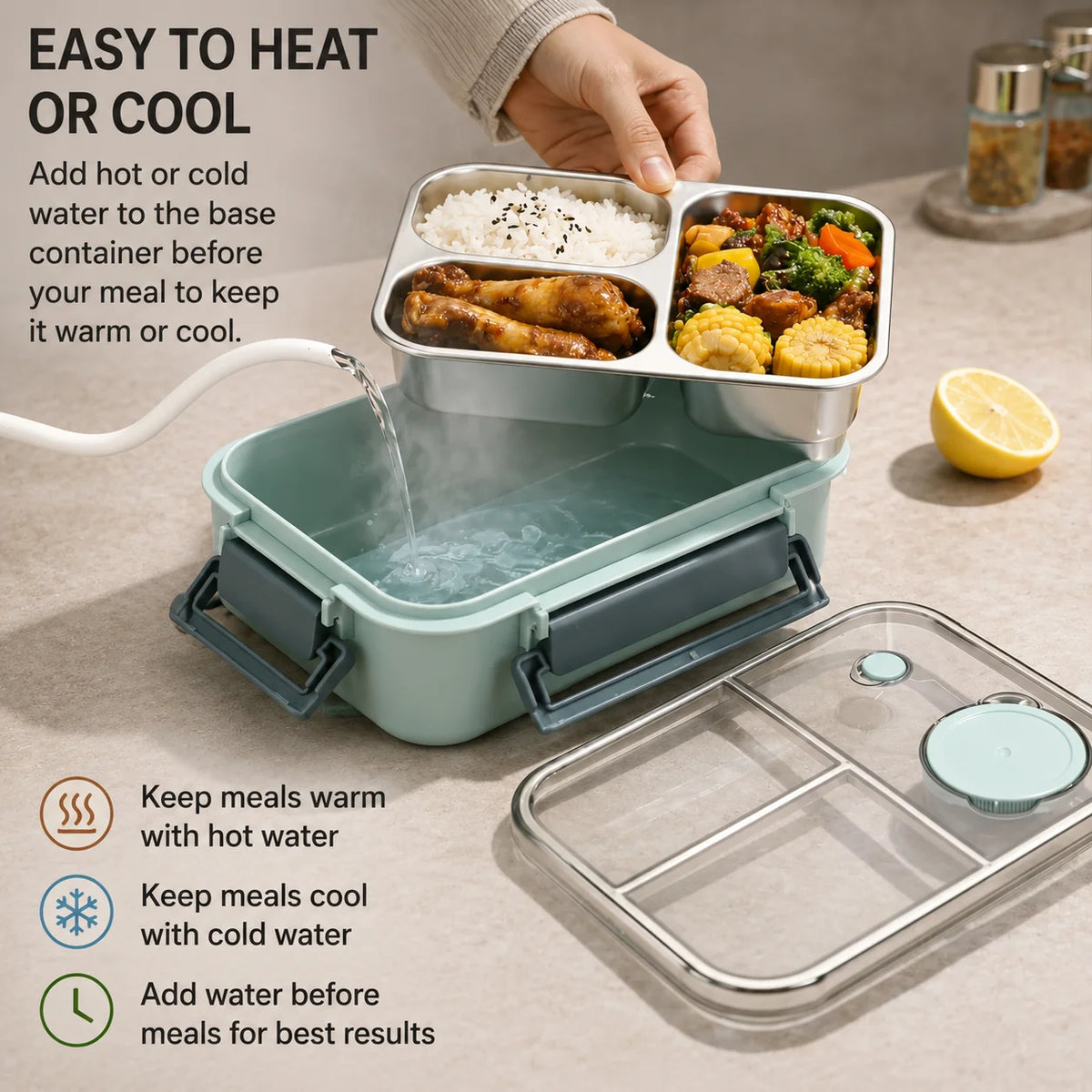 Thermal Food Container Insulated Multi-Compartment Stainless Steel Leak-Proof