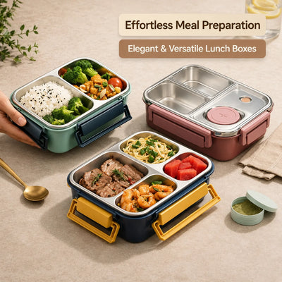 Thermal Food Container Leak-Proof Click Lock Stainless Steel Compartments