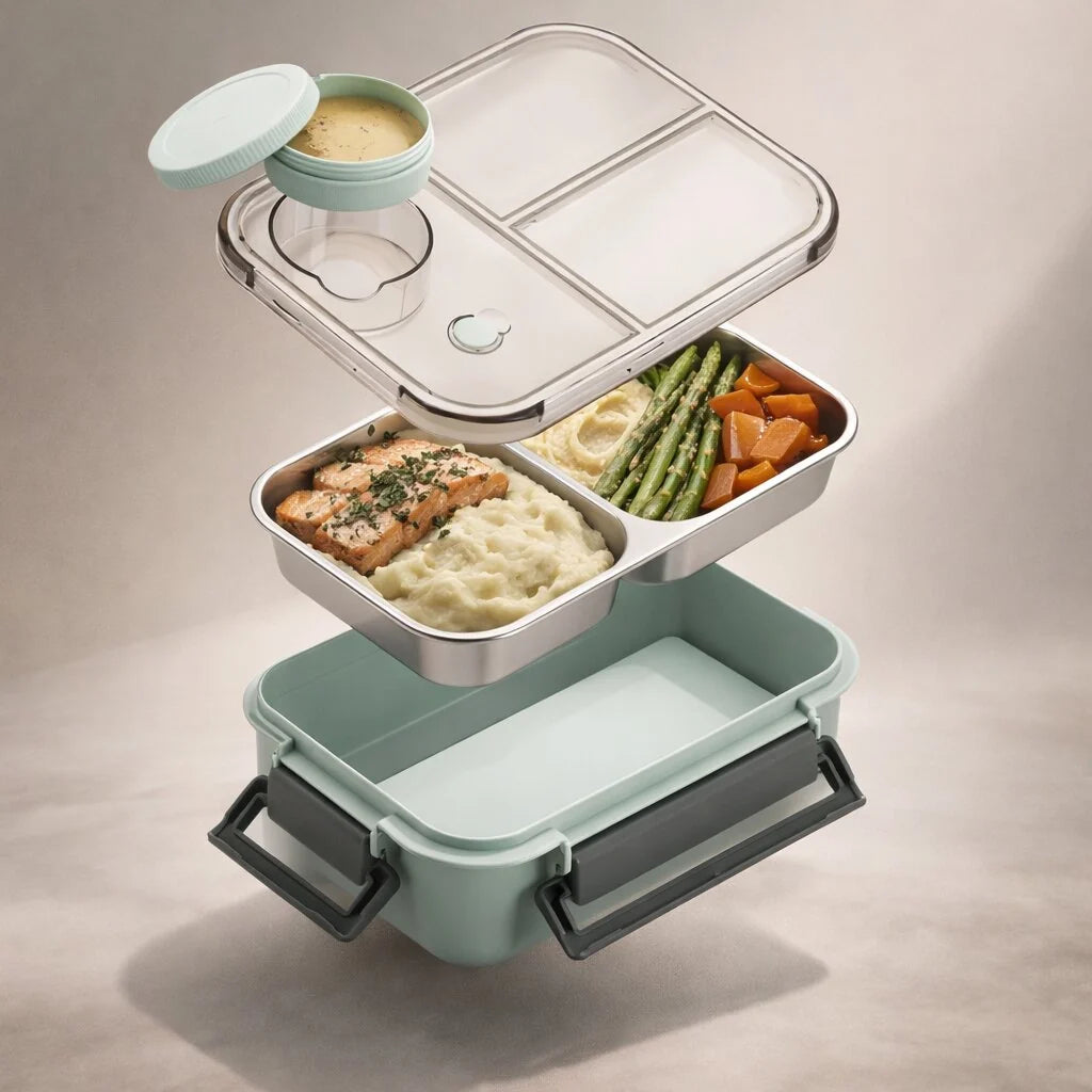 Thermal Food Container Leak-Proof Click Lock Stainless Steel Compartments