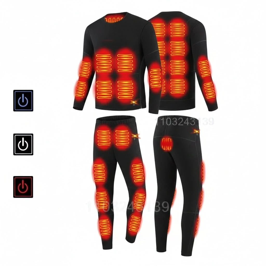 Thermal Underwear Set USB Rechargeable 3 Heat Settings
