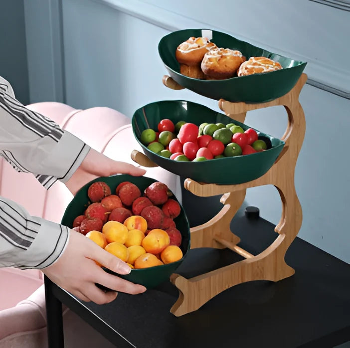 Three-Tier Serving Tray Wood Frame & Removable Trays