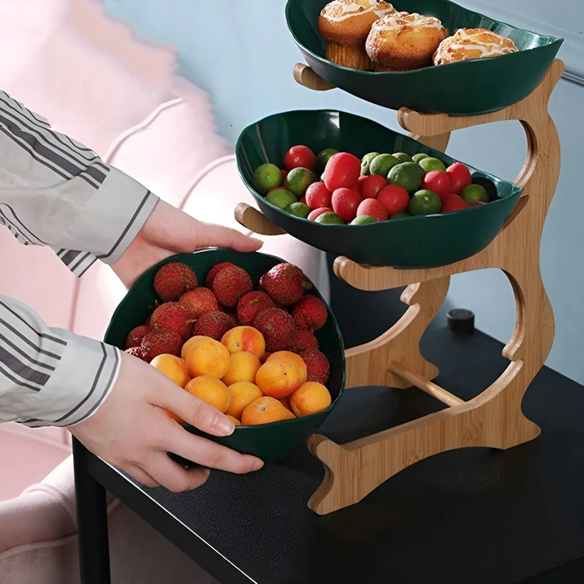 Three-Tier Serving Tray Wood Frame & Removable Trays