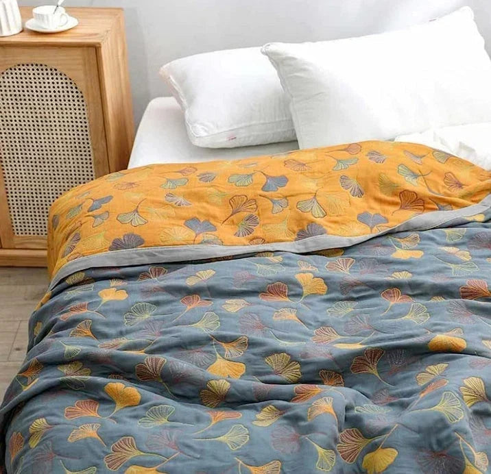 Throw Blanket Reversible Ginkgo Leaf Machine Washable