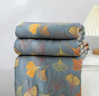 Throw Blanket Reversible Ginkgo Leaf Machine Washable