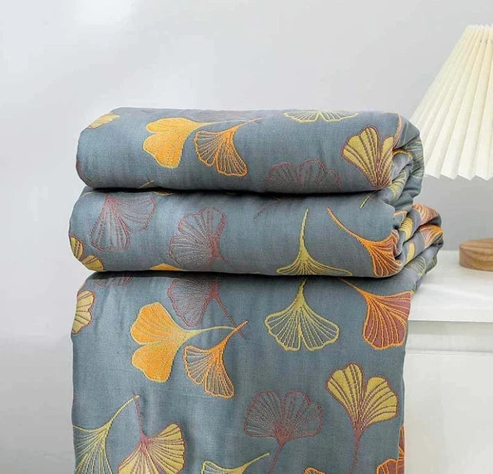Throw Blanket Reversible Ginkgo Leaf Machine Washable